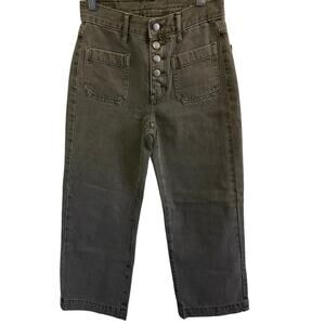 American Eagle Sage Green Button Front Flare Leg Jeans. 00